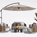 Modern Outdoor Sofa Set With Woven Design Fire Pit Table And Patio Umbrella