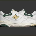 White Casual Sports Shoes With Green Yellow Accents And Brand Logo Reflection Design