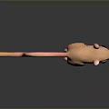 3D Rendered Pink Mouse Character With Slender Tail Large Black Eyes On Glossy Black Surface