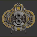 Industrial Mechanical Device With Gears Pipes And Yellow Gray Metal Components
