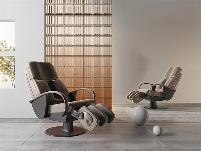 Modern Massage Chair Design in Bright Living Space with Wooden Screen and Decorative Balls 3d model