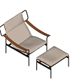 Modern Leisure Chair With Brown Backrest Light Gray Seat And Black Metal Frame