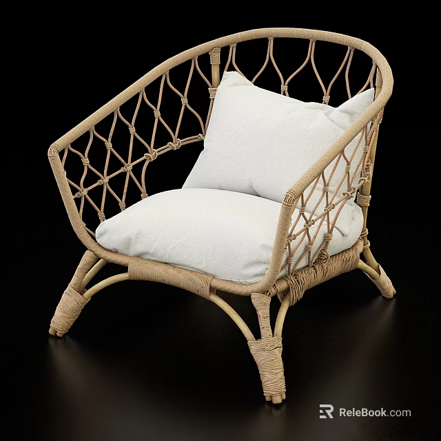 Stylish Rattan Leisure Chair With Woven Backrest And White Cushion 3d model 