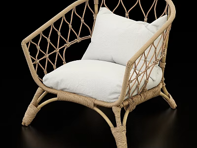 Stylish Rattan Leisure Chair With Woven Backrest And White Cushion 3d model