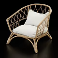 Stylish Rattan Leisure Chair With Woven Backrest And White Cushion