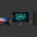 Modern Desktop Computer Setup With Monitor PC Case Green Fans Keyboard Mouse And Laptop