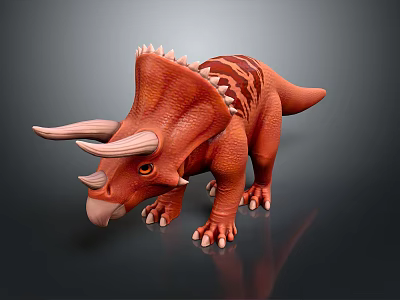 Detailed Orange Triceratops Dinosaur 3D Model with Spiked Frill and Horns 3d model