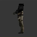 Man Wearing Tactical Vest With Pouches Dark Hoodie And Camouflage Pants