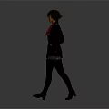 Human Character Wearing Black Coat Red Scarf Black Stockings And Boots In Standing Pose