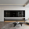 Modern Dining and Living Room Interior With Sofa Coffee Table Round Rug And Staircase