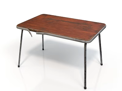Vintage Industrial Style Table With Wooden Top Metal Edge And Metal Legs 3d model