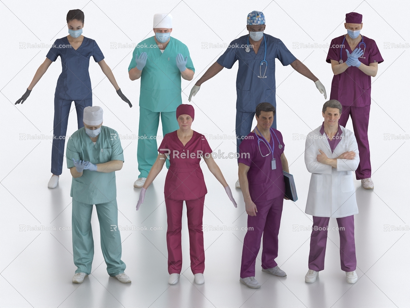 Doctors, nurses, attending doctors, surgeons, medical staff, medical staff, many people 3d model