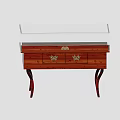 Elegant Wooden Display Cabinet Shelf With Glass Cover Drawers Golden Handles And Curved Legs
