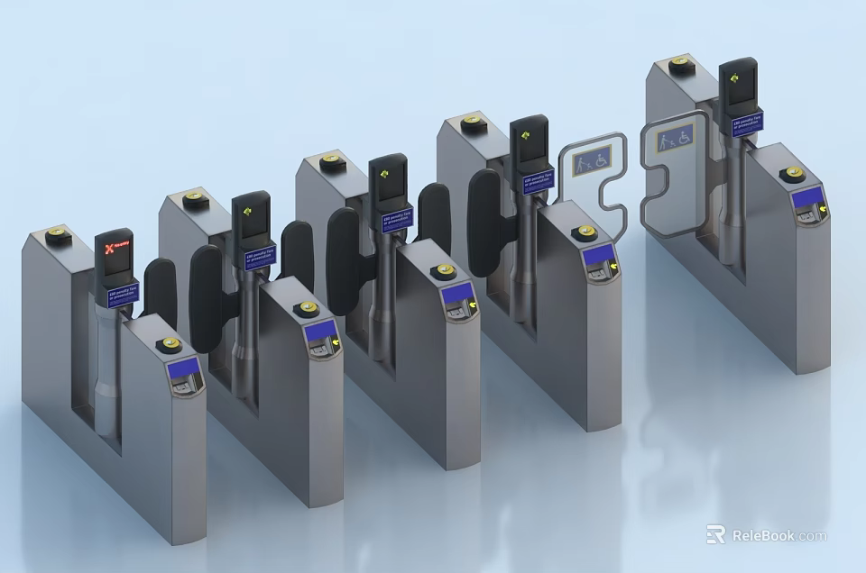 Modern Public Access Control Turnstiles With Card Reader And Display Screen 3d model 