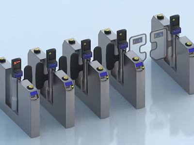 Modern Public Access Control Turnstiles With Card Reader And Display Screen 3d model