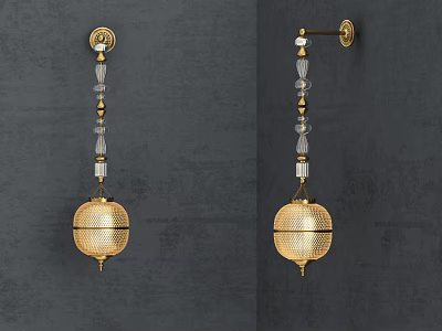 Classic Elegant Wall Sconce With Golden Frame And Hanging Crystal Beads Decoration 3d model