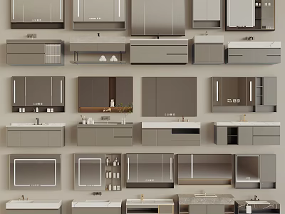Modern Bathroom Cabinets With Various Designs Mirrors And Storage Drawers 3d model