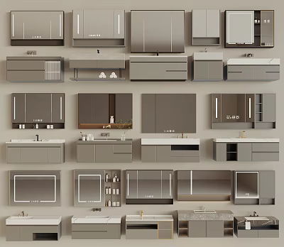 Modern Bathroom Cabinets With Various Designs Mirrors And Storage Drawers 3d model