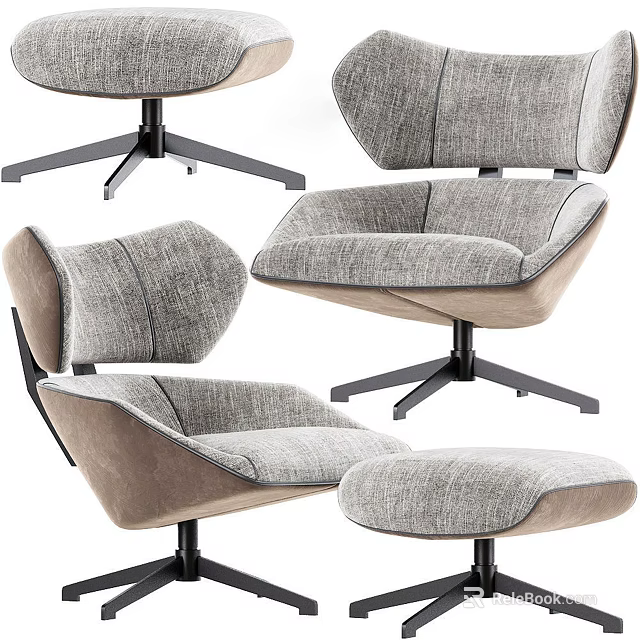 Modern High Back Office Chair In Gray Fabric With Ergonomic Swivel Base And Padded Seat 3d model 