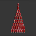 Red Cans Stacked In Pyramid Shape Tower Display On Black Surface