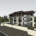 Chinese Style Semi Detached Villa With Symmetrical Facade Large Windows And Waterfront View