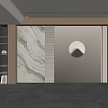 Modern Sofa Background Wall Design With Marble Panel Wooden Accent And Round Wall Lamp