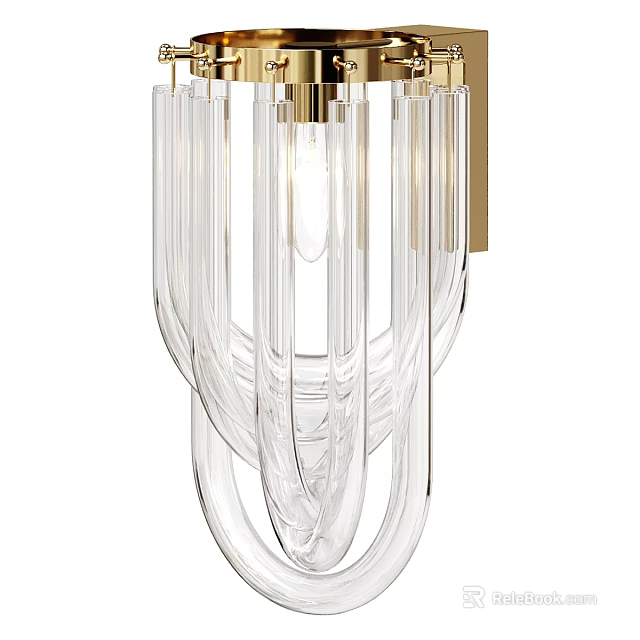 Elegant Modern Glass Wall Sconce With Gold Metal Frame And Transparent Layered Design 3d model 