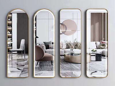 Decorative Wall Mirrors With Golden Frames And Living Room Reflections In Modern Design 3d model