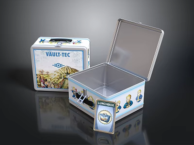 Vault-Tec Collectible Open And Closed Boxes With Decorative Label Design 3d model