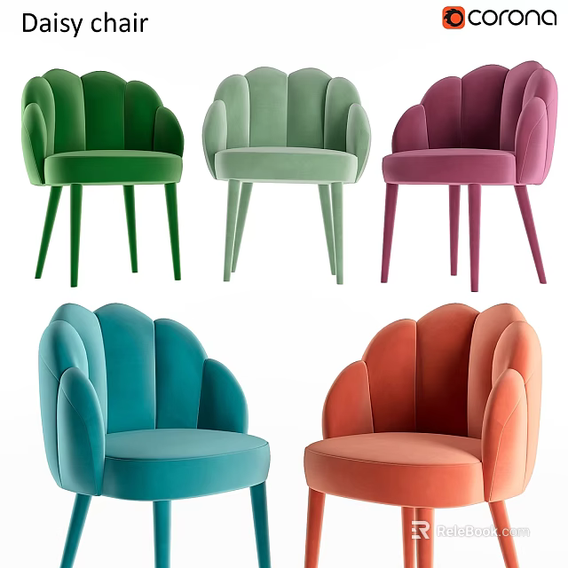 Modern Single Chairs With Scalloped Backrest And Various Velvet Upholstery Colors 3d model 