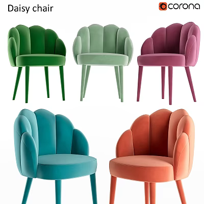Modern Single Chairs With Scalloped Backrest And Various Velvet Upholstery Colors 3d model