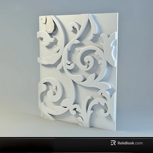 Intricate White Carved Wall Panel With Ornate Scroll Patterns And Decorative Details 3d model