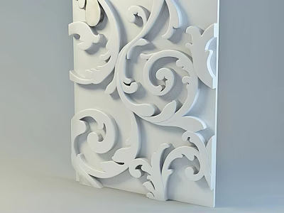 Intricate White Carved Wall Panel With Ornate Scroll Patterns And Decorative Details 3d model