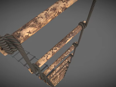Industrial Wooden Ladder Equipment With Rope Wrapping And Worn Texture Surface 3d model