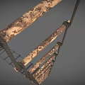 Industrial Wooden Ladder Equipment With Rope Wrapping And Worn Texture Surface