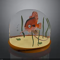Underwater Scene In Transparent Glass Dome With Red Fish Green Seaweed And Sandy Bottom