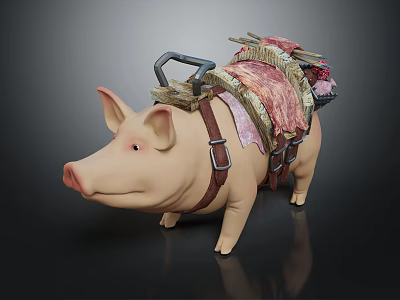 Fantasy Character Riding Pig Mount With Decorative Saddle And Gear Equipment 3d model