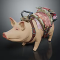 Fantasy Character Riding Pig Mount With Decorative Saddle And Gear Equipment