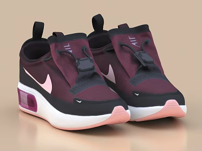 Nike Maroon Pink Swoosh Shoes with Black Strap White Pink Sole Transparent Air Unit 3d model