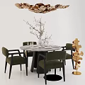 Modern Round Dining Table Set With Green Upholstered Chairs And Marble Top 3d model