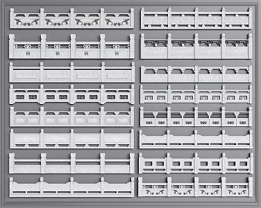 New Chinese style guardrail marble railing carved fence white marble guardrail 3d model