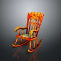 Classic Wooden Rocking Chair with Carved Backrest and Patterned Seat Design