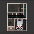 Cartoon Fire Station Scene With Red Brick Building And Fire Truck