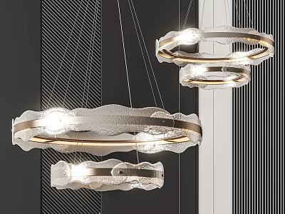 Contemporary Multi Tier Ring Chandelier With Gold Metal Frame And Frosted Glass Panels 3d model
