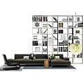 Modern Living Room Interior With Large Bookshelf Sofa And Decorative Items