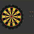 Round Dartboard With Colorful Numbered Segments And Three Metal Darts