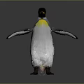 Standing Penguin With Yellow Neck And Black And White Body Outstretched Wings Gray Background