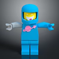 Blue Lego Astronaut In Blue Spacesuit With Pink Planet Graphic Yellow Face And Outstretched Hands