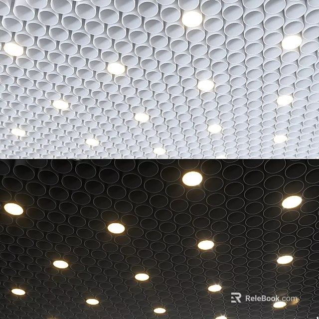 Circular Pattern Wall Decor With White Black Panels And Embedded Lighting 3d model 