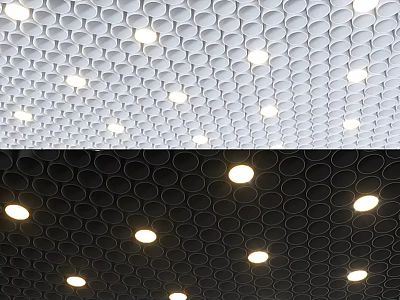 Circular Pattern Wall Decor With White Black Panels And Embedded Lighting 3d model